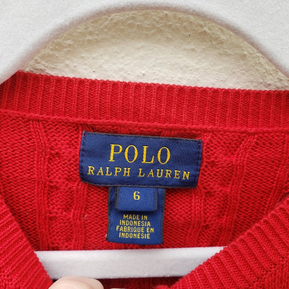 Polo Vintage Red Cableknit Button Up Sweater - Picture 6 of 7